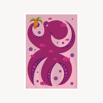 Pink octopus with a carrot