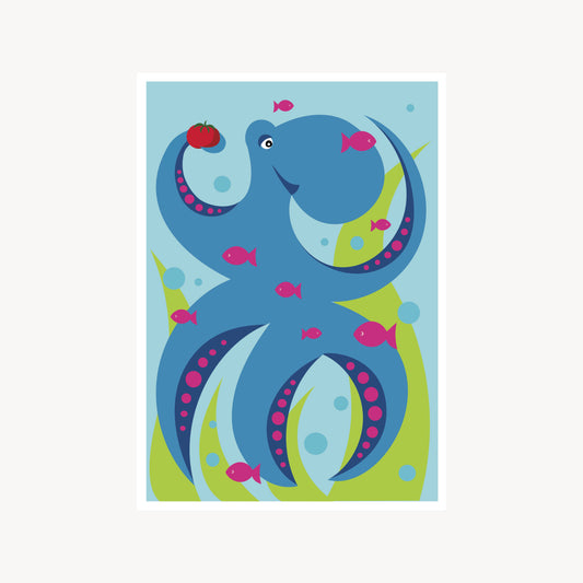 Blue Octopus with a tomato