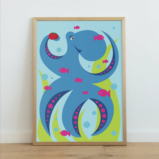 Blue Octopus with a tomato
