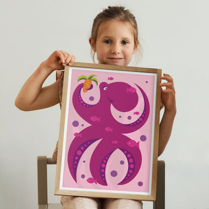 Pink octopus with a carrot